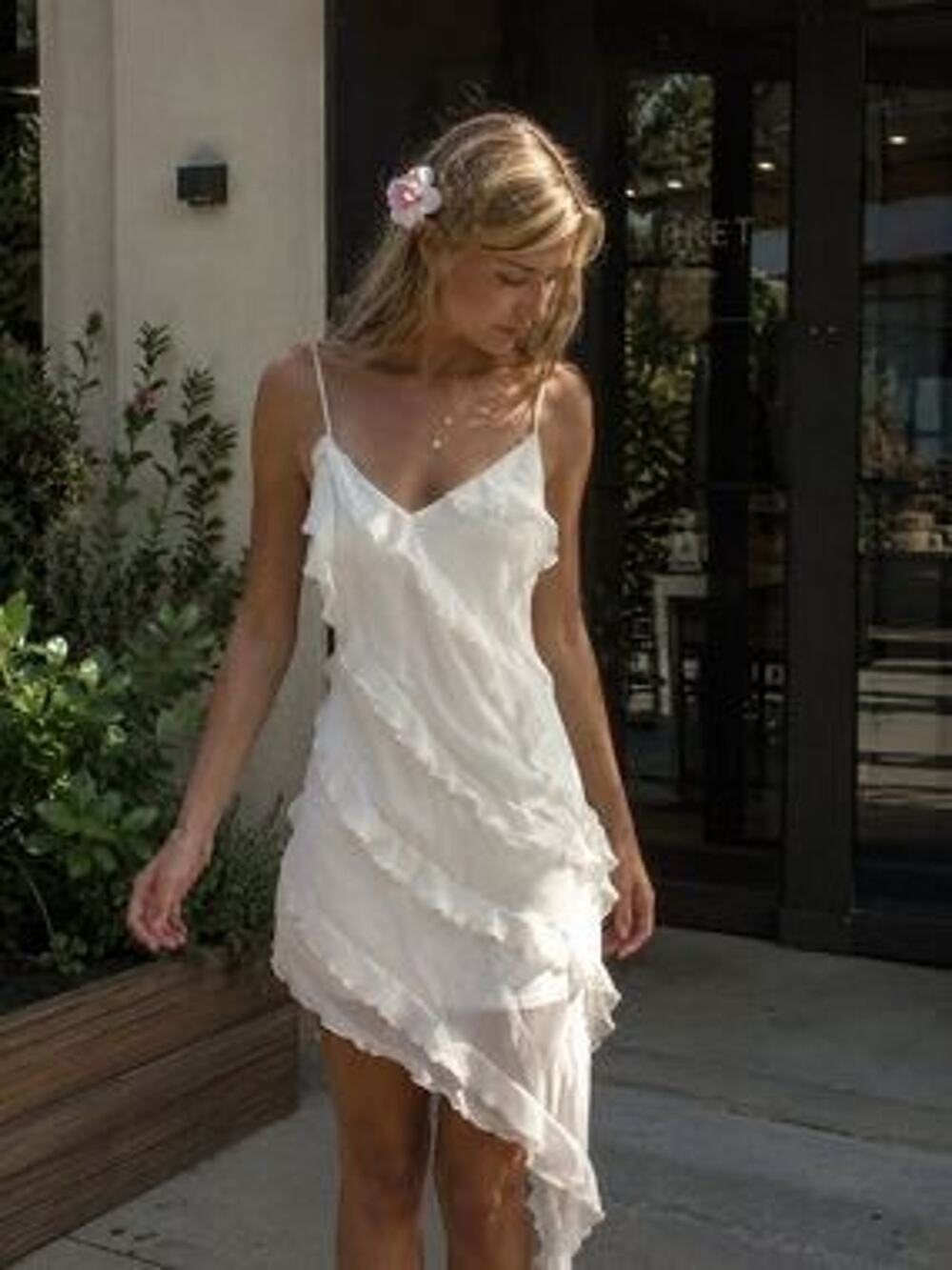 Abercrombie Asymmetrical All-Over Ruffle Mini Dress White M